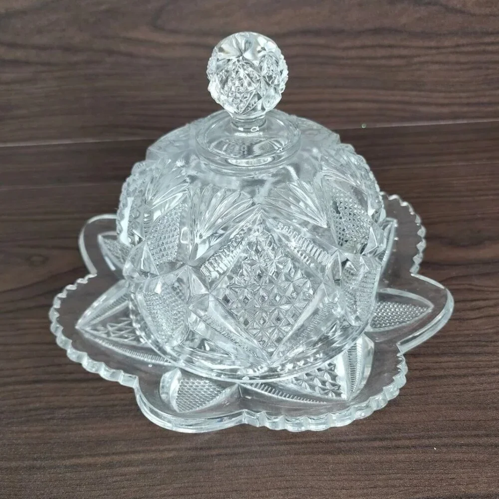 EAPG U. S Glass Co Pennsylvania Clear Glass Butter Dish with Cover No. 15048